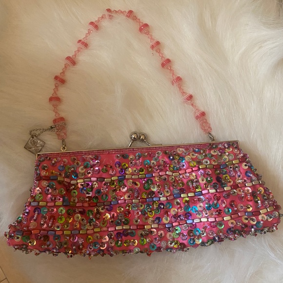 Cocoon House Multicolor Beaded Pink Evening Bag Clutch Handbag - Picture 2 of 8